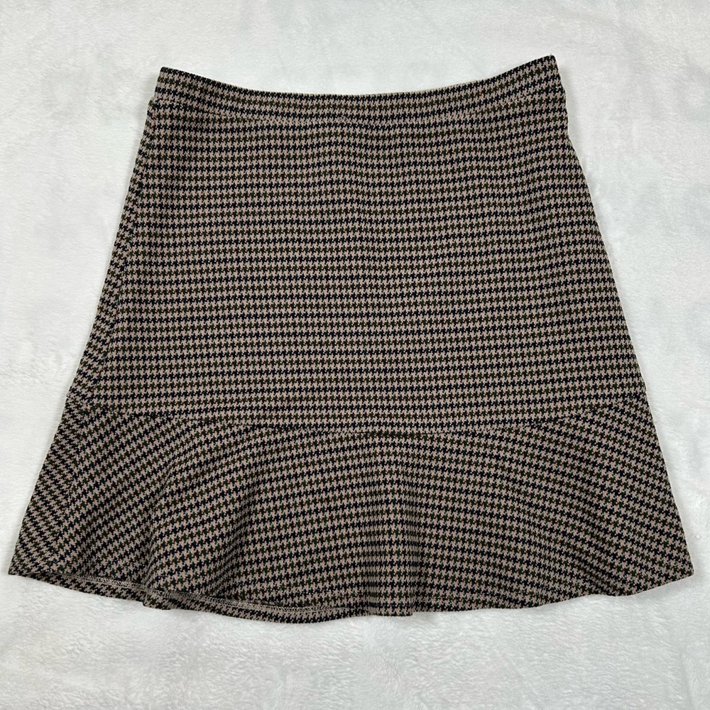 Margaret M Trumpet Houndstooth Mini Skirt Women’s Medium Khaki Brown Ruffle